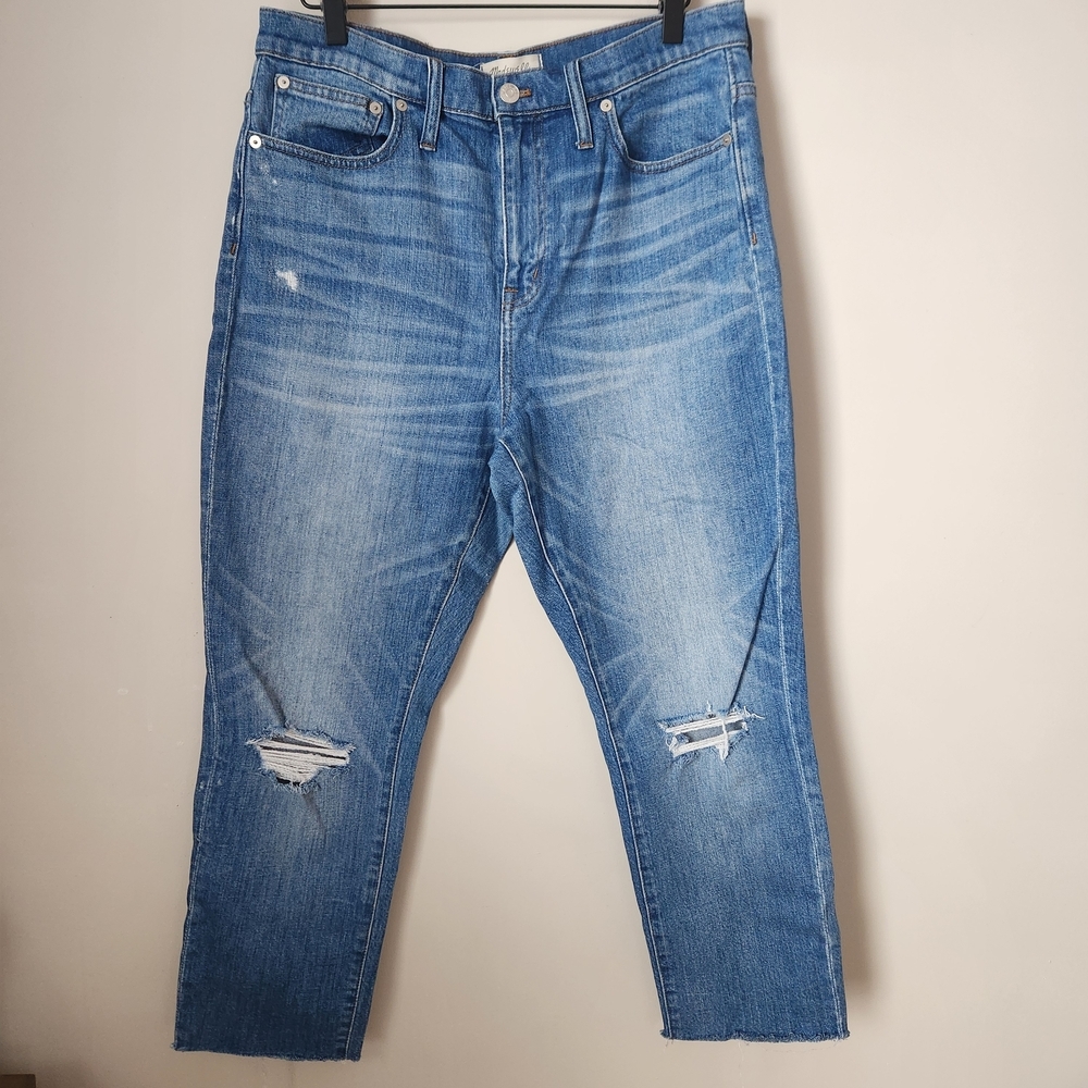 Madewell | The High-Rise Slim Boyfriend Distressed Raw Hem Jeans - Size 30 - Picture 2 of 10